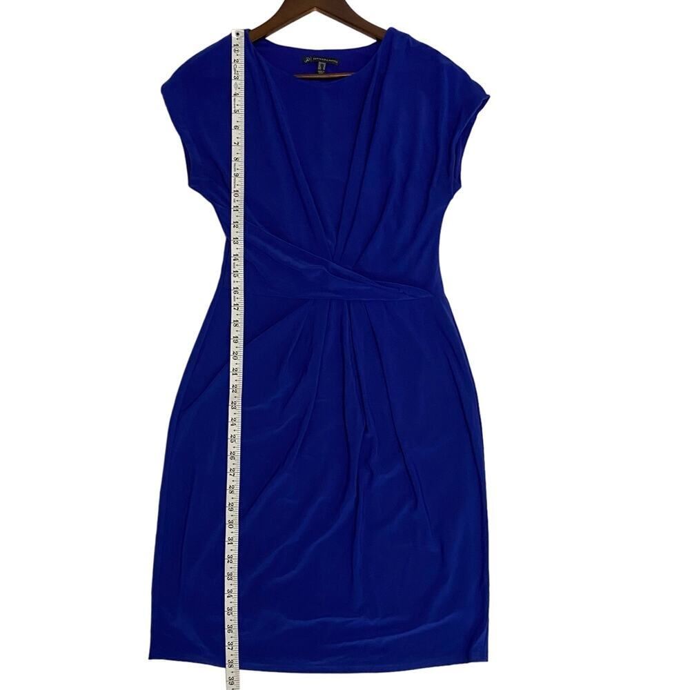 Adrianna Papell Blue Knee Length Dress Size 10 Ruched Waist Cap Sleeve Work - Picture 7 of 11
